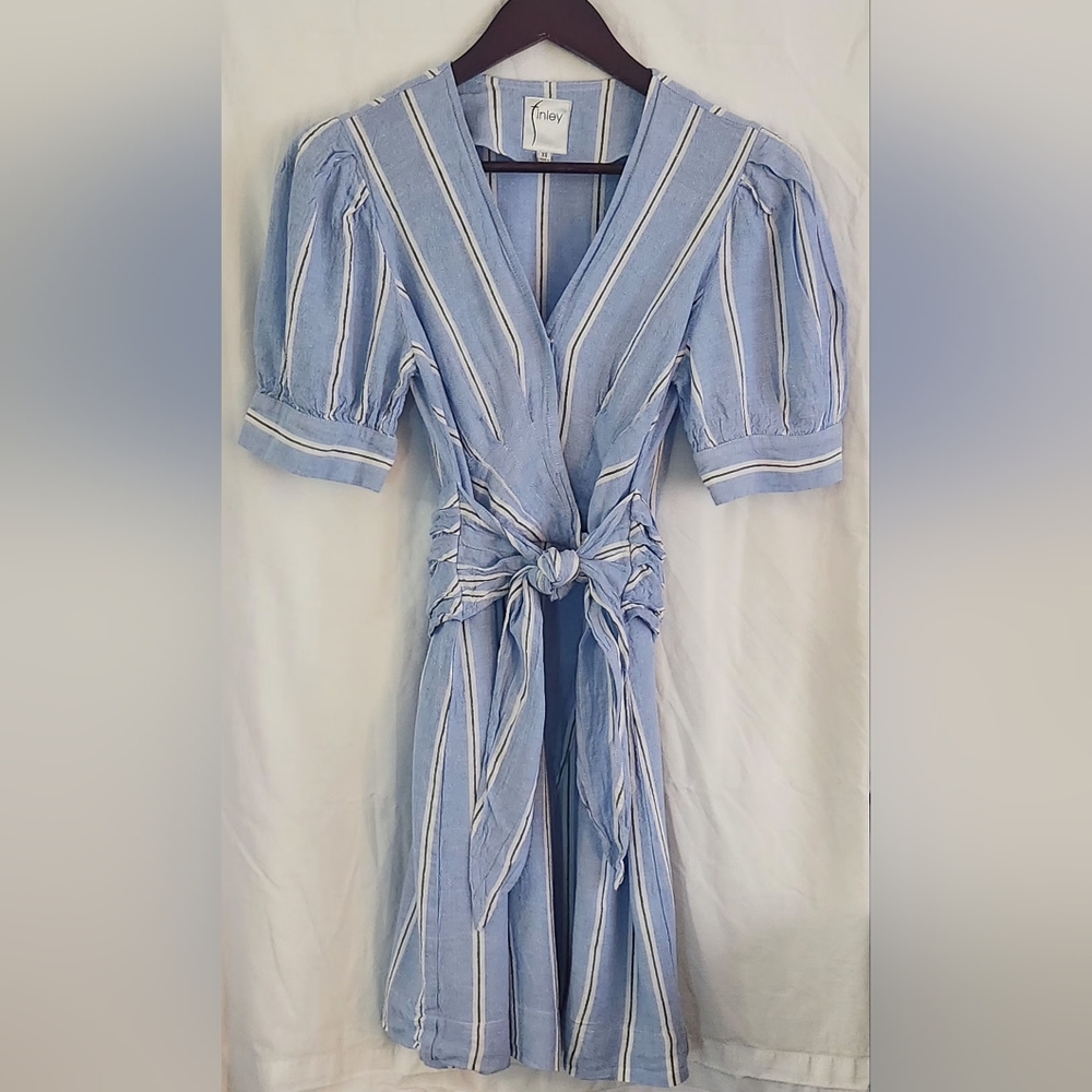 Finley Blue and White Striped Midi Dress Size XS (32"-pit to pit & 34" L).